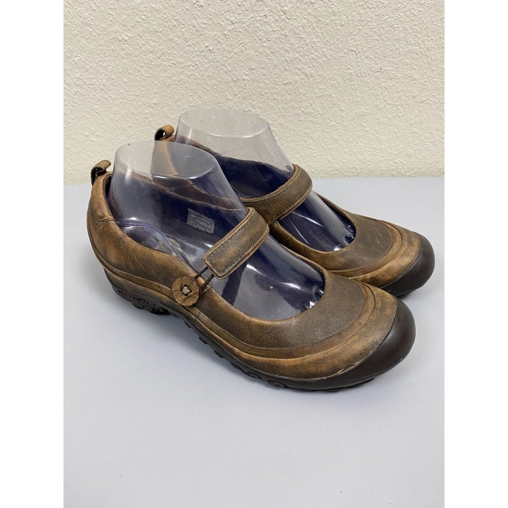 Merrell Plaza Emme Leather Shoes Womens size 7.5 Brown Maryjane Distressed